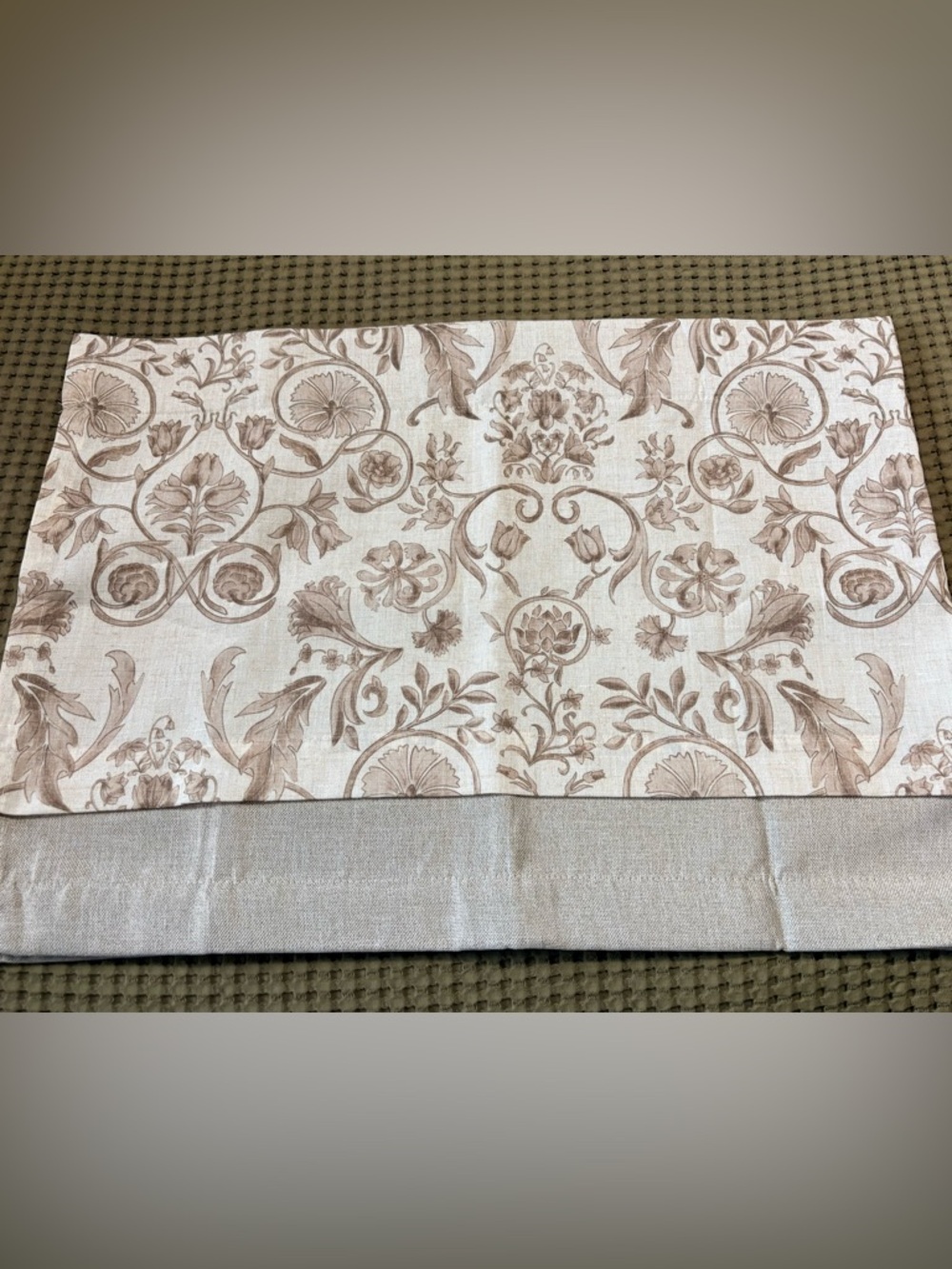 50” x 18” Beige Floral Double Layer Window Valance Linen Blend Rod Pocket Panel